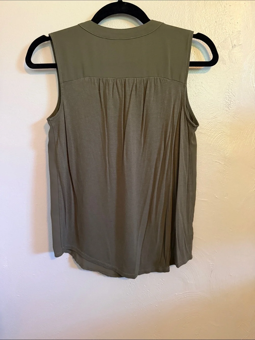 LOFT olive green mixed media henley tank top